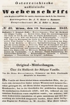 Oesterreichische Medicinische Wochenschrift als Ergänzungsblatt der Medicinischen Jahrbücher des k.k. Österreichischen Staates. 1842, nr 46