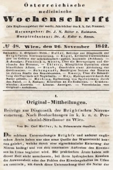 Oesterreichische Medicinische Wochenschrift als Ergänzungsblatt der Medicinischen Jahrbücher des k.k. Österreichischen Staates. 1842, nr 48