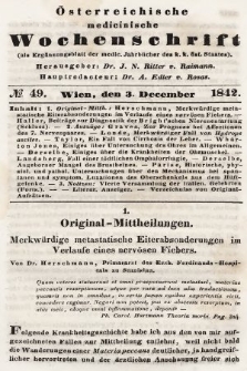 Oesterreichische Medicinische Wochenschrift als Ergänzungsblatt der Medicinischen Jahrbücher des k.k. Österreichischen Staates. 1842, nr 49