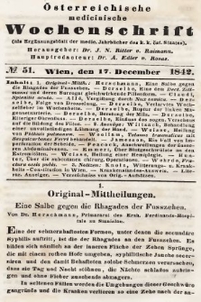 Oesterreichische Medicinische Wochenschrift als Ergänzungsblatt der Medicinischen Jahrbücher des k.k. Österreichischen Staates. 1842, nr 51