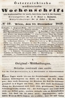 Oesterreichische Medicinische Wochenschrift als Ergänzungsblatt der Medicinischen Jahrbücher des k.k. Österreichischen Staates. 1842, nr 52