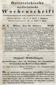 Oesterreichische Medicinische Wochenschrift als Ergänzungsblatt der Medicinischen Jahrbücher des k.k. Österreichischen Staates. 1843, nr 3