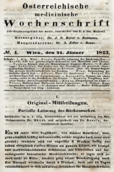 Oesterreichische Medicinische Wochenschrift als Ergänzungsblatt der Medicinischen Jahrbücher des k.k. Österreichischen Staates. 1843, nr 4