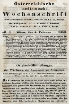 Oesterreichische Medicinische Wochenschrift als Ergänzungsblatt der Medicinischen Jahrbücher des k.k. Österreichischen Staates. 1843, nr 6
