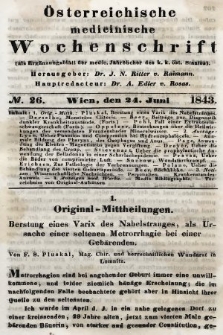 Oesterreichische Medicinische Wochenschrift als Ergänzungsblatt der Medicinischen Jahrbücher des k.k. Österreichischen Staates. 1843, nr 26