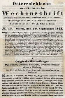 Oesterreichische Medicinische Wochenschrift als Ergänzungsblatt der Medicinischen Jahrbücher des k.k. Österreichischen Staates. 1843, nr 40