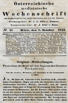 Oesterreichische Medicinische Wochenschrift als Ergänzungsblatt der Medicinischen Jahrbücher des k.k. Österreichischen Staates. 1843, nr 41