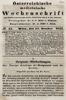 Oesterreichische Medicinische Wochenschrift als Ergänzungsblatt der Medicinischen Jahrbücher des k.k. Österreichischen Staates. 1843, nr 43