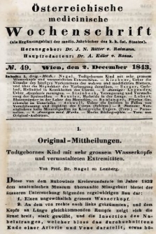 Oesterreichische Medicinische Wochenschrift als Ergänzungsblatt der Medicinischen Jahrbücher des k.k. Österreichischen Staates. 1843, nr 49