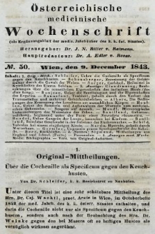 Oesterreichische Medicinische Wochenschrift als Ergänzungsblatt der Medicinischen Jahrbücher des k.k. Österreichischen Staates. 1843, nr 50
