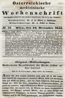 Oesterreichische Medicinische Wochenschrift als Ergänzungsblatt der Medicinischen Jahrbücher des k.k. Österreichischen Staates. 1843, nr 51