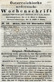 Oesterreichische Medicinische Wochenschrift als Ergänzungsblatt der Medicinischen Jahrbücher des k.k. Österreichischen Staates. 1843, nr 52