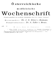Oesterreichische Medicinische Wochenschrift als Ergänzungsblatt der Medicinischen Jahrbücher des k.k. Österreichischen Staates. 1844, nr 2