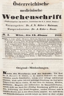 Oesterreichische Medicinische Wochenschrift als Ergänzungsblatt der Medicinischen Jahrbücher des k.k. Österreichischen Staates. 1844, nr 3