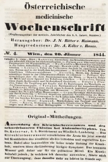 Oesterreichische Medicinische Wochenschrift als Ergänzungsblatt der Medicinischen Jahrbücher des k.k. Österreichischen Staates. 1844, nr 4