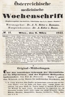 Oesterreichische Medicinische Wochenschrift als Ergänzungsblatt der Medicinischen Jahrbücher des k.k. Österreichischen Staates. 1844, nr 11
