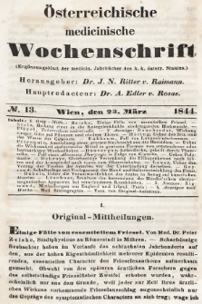 Oesterreichische Medicinische Wochenschrift als Ergänzungsblatt der Medicinischen Jahrbücher des k.k. Österreichischen Staates. 1844, nr 13