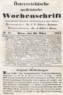 Oesterreichische Medicinische Wochenschrift als Ergänzungsblatt der Medicinischen Jahrbücher des k.k. Österreichischen Staates. 1844, nr 14