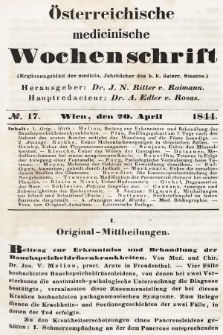 Oesterreichische Medicinische Wochenschrift als Ergänzungsblatt der Medicinischen Jahrbücher des k.k. Österreichischen Staates. 1844, nr 17