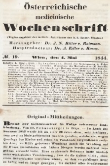 Oesterreichische Medicinische Wochenschrift als Ergänzungsblatt der Medicinischen Jahrbücher des k.k. Österreichischen Staates. 1844, nr 19