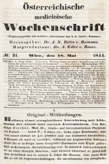Oesterreichische Medicinische Wochenschrift als Ergänzungsblatt der Medicinischen Jahrbücher des k.k. Österreichischen Staates. 1844, nr 21