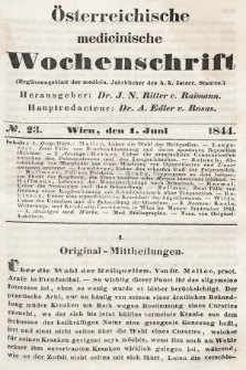 Oesterreichische Medicinische Wochenschrift als Ergänzungsblatt der Medicinischen Jahrbücher des k.k. Österreichischen Staates. 1844, nr 23