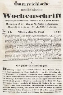 Oesterreichische Medicinische Wochenschrift als Ergänzungsblatt der Medicinischen Jahrbücher des k.k. Österreichischen Staates. 1844, nr 24