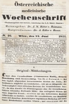 Oesterreichische Medicinische Wochenschrift als Ergänzungsblatt der Medicinischen Jahrbücher des k.k. Österreichischen Staates. 1844, nr 26
