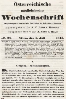 Oesterreichische Medicinische Wochenschrift als Ergänzungsblatt der Medicinischen Jahrbücher des k.k. Österreichischen Staates. 1844, nr 28