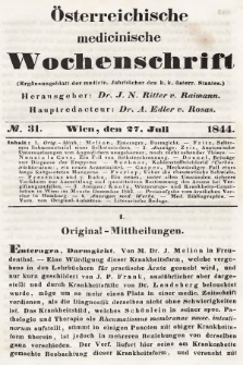 Oesterreichische Medicinische Wochenschrift als Ergänzungsblatt der Medicinischen Jahrbücher des k.k. Österreichischen Staates. 1844, nr 31