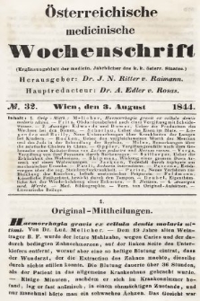 Oesterreichische Medicinische Wochenschrift als Ergänzungsblatt der Medicinischen Jahrbücher des k.k. Österreichischen Staates. 1844, nr 32