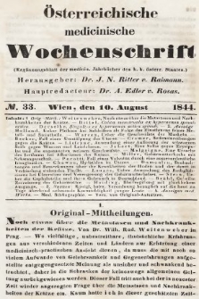 Oesterreichische Medicinische Wochenschrift als Ergänzungsblatt der Medicinischen Jahrbücher des k.k. Österreichischen Staates. 1844, nr 33