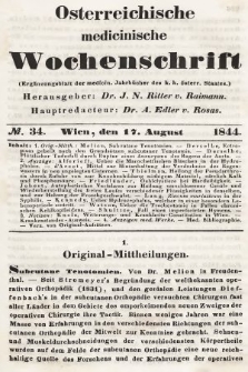 Oesterreichische Medicinische Wochenschrift als Ergänzungsblatt der Medicinischen Jahrbücher des k.k. Österreichischen Staates. 1844, nr 34