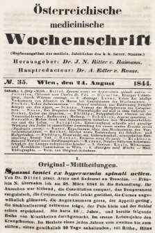 Oesterreichische Medicinische Wochenschrift als Ergänzungsblatt der Medicinischen Jahrbücher des k.k. Österreichischen Staates. 1844, nr 35