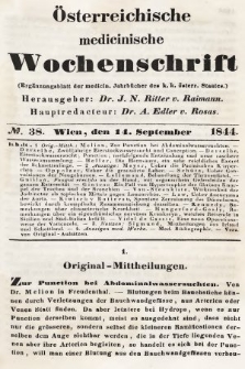 Oesterreichische Medicinische Wochenschrift als Ergänzungsblatt der Medicinischen Jahrbücher des k.k. Österreichischen Staates. 1844, nr 38