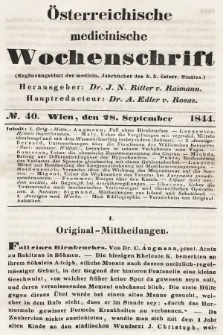 Oesterreichische Medicinische Wochenschrift als Ergänzungsblatt der Medicinischen Jahrbücher des k.k. Österreichischen Staates. 1844, nr 40