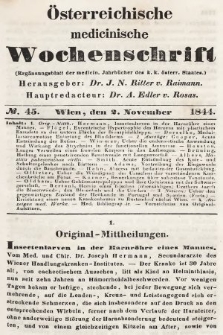 Oesterreichische Medicinische Wochenschrift als Ergänzungsblatt der Medicinischen Jahrbücher des k.k. Österreichischen Staates. 1844, nr 45