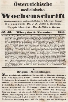 Oesterreichische Medicinische Wochenschrift als Ergänzungsblatt der Medicinischen Jahrbücher des k.k. Österreichischen Staates. 1844, nr 46