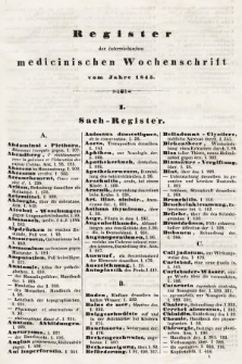 Oesterreichische Medicinische Wochenschrift als Ergänzungsblatt der Medicinischen Jahrbücher des k.k. Österreichischen Staates. 1845, register