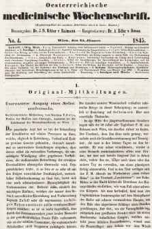 Oesterreichische Medicinische Wochenschrift als Ergänzungsblatt der Medicinischen Jahrbücher des k.k. Österreichischen Staates. 1845, nr 4