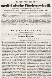 Oesterreichische Medicinische Wochenschrift als Ergänzungsblatt der Medicinischen Jahrbücher des k.k. Österreichischen Staates. 1845, nr 5