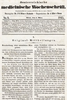 Oesterreichische Medicinische Wochenschrift als Ergänzungsblatt der Medicinischen Jahrbücher des k.k. Österreichischen Staates. 1845, nr 9