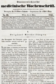 Oesterreichische Medicinische Wochenschrift als Ergänzungsblatt der Medicinischen Jahrbücher des k.k. Österreichischen Staates. 1845, nr 10