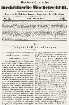 Oesterreichische Medicinische Wochenschrift als Ergänzungsblatt der Medicinischen Jahrbücher des k.k. Österreichischen Staates. 1845, nr 12
