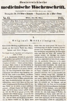 Oesterreichische Medicinische Wochenschrift als Ergänzungsblatt der Medicinischen Jahrbücher des k.k. Österreichischen Staates. 1845, nr 13