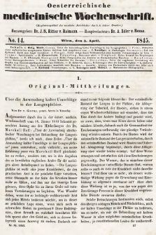 Oesterreichische Medicinische Wochenschrift als Ergänzungsblatt der Medicinischen Jahrbücher des k.k. Österreichischen Staates. 1845, nr 14