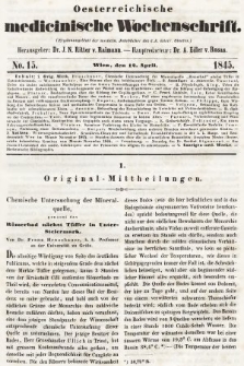 Oesterreichische Medicinische Wochenschrift als Ergänzungsblatt der Medicinischen Jahrbücher des k.k. Österreichischen Staates. 1845, nr 15