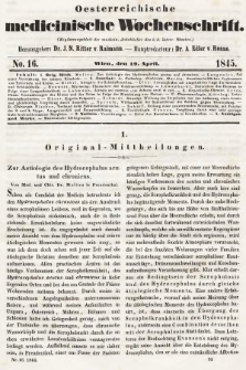 Oesterreichische Medicinische Wochenschrift als Ergänzungsblatt der Medicinischen Jahrbücher des k.k. Österreichischen Staates. 1845, nr 16