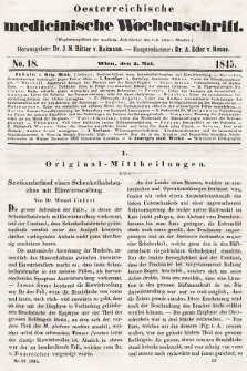 Oesterreichische Medicinische Wochenschrift als Ergänzungsblatt der Medicinischen Jahrbücher des k.k. Österreichischen Staates. 1845, nr 18