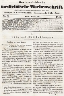 Oesterreichische Medicinische Wochenschrift als Ergänzungsblatt der Medicinischen Jahrbücher des k.k. Österreichischen Staates. 1845, nr 22